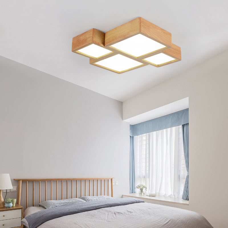 Splicing Squares LED Flush Mount Nordic Wooden Living Room Flushmount Ceiling Light in Beige Clearhalo 'Ceiling Lights' 'Close To Ceiling Lights' 'Close to ceiling' 'Flush mount' Lighting' 2038557