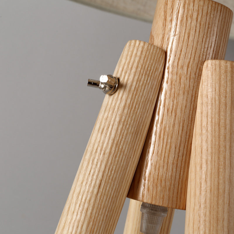 Tripod Standing Light Modern Wooden LED Bedside Floor Lamp with Drum Fabric Shade Clearhalo 'Floor Lamps' 'Lamps' Lighting' 2038828