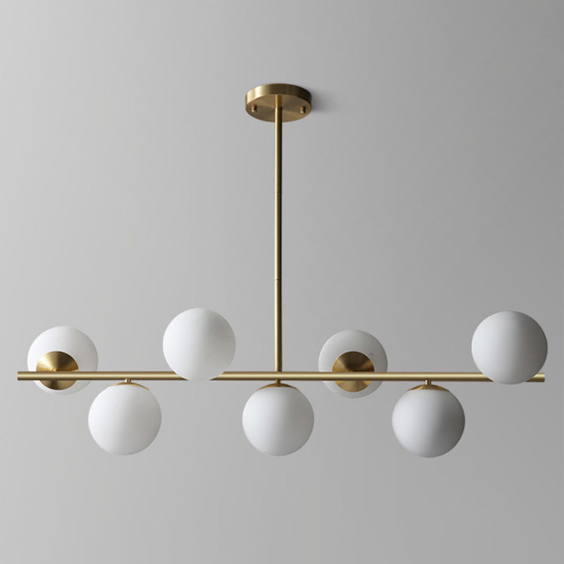 Sphere Island Lighting Contemporary White Glass 7-Light Living Room Pendant Lamp in Brass Clearhalo 'Ceiling Lights' 'Glass shade' 'Glass' 'Island Lights' Lighting' 2039088