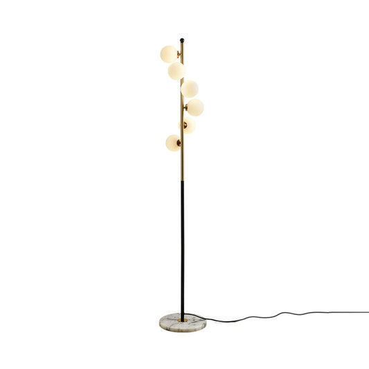 Gold and Black Ball Floor Lighting Minimalist 6-Bulb Cream Glass Standing Floor Lamp with Spiral Design Clearhalo 'Floor Lamps' 'Lamps' Lighting' 2039158