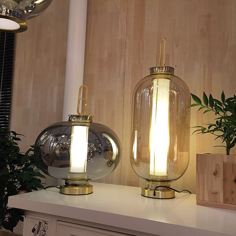 Lantern Table Lighting Contemporary Glass 1-Light Bedside Nightstand Lamp in Gold Clearhalo 'Lamps' 'Table Lamps' Lighting' 2039169