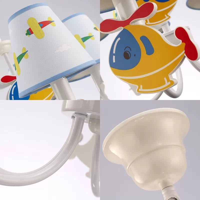 Kids White Suspension Light with Airplane Tapered Shade 5 Lights Metal Chandelier for Bedroom Clearhalo 'Ceiling Lights' 'Chandeliers' Lighting' options 204025