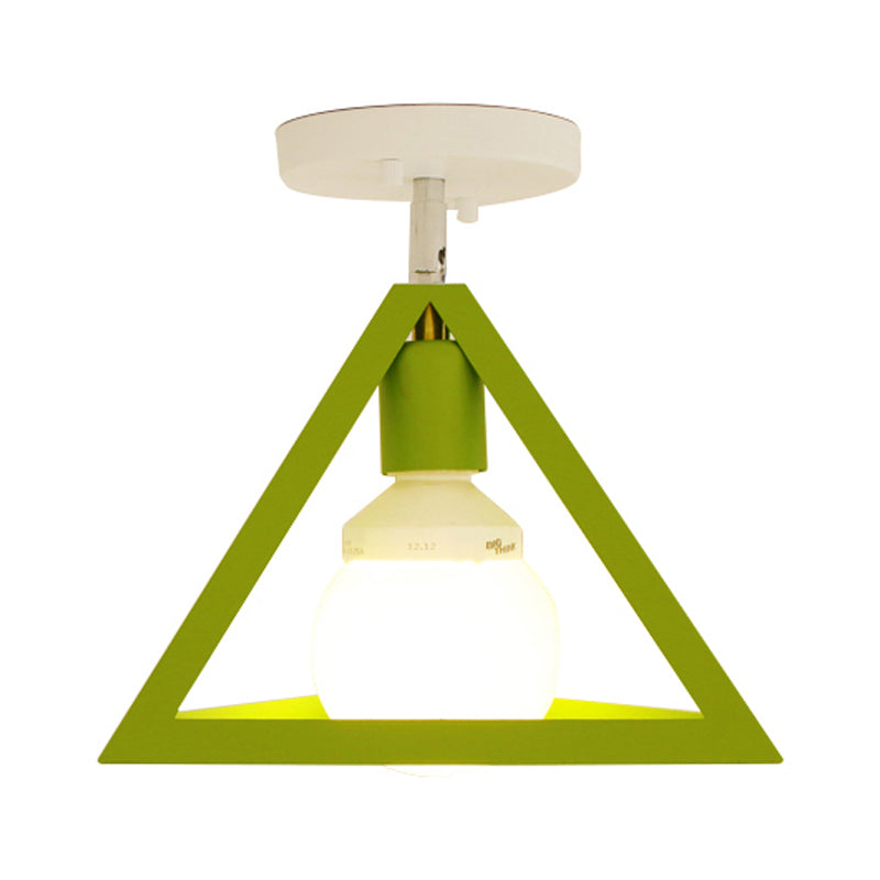 Retro Industrial Wire Cage Semi Flush Ceiling Light with Triangle Shade 1 Head Metal Ceiling Lamp in Black/Grey/White Clearhalo 'Ceiling Lights' 'Close To Ceiling Lights' 'Close to ceiling' 'Semi-flushmount' Lighting' 204399