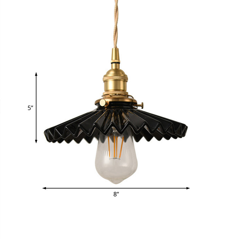 Scalloped Shade Iron Pendant Ceiling Light Vintage Single Light Dining Room Hanging Lamp in Black/White Clearhalo 'Art Deco Pendants' 'Black' 'Cast Iron' 'Ceiling Lights' 'Ceramic' 'Crystal' 'Industrial Pendants' 'Industrial' 'Metal' 'Middle Century Pendants' 'Pendant Lights' 'Pendants' 'Rustic Pendants' 'Tiffany' Lighting' 204602