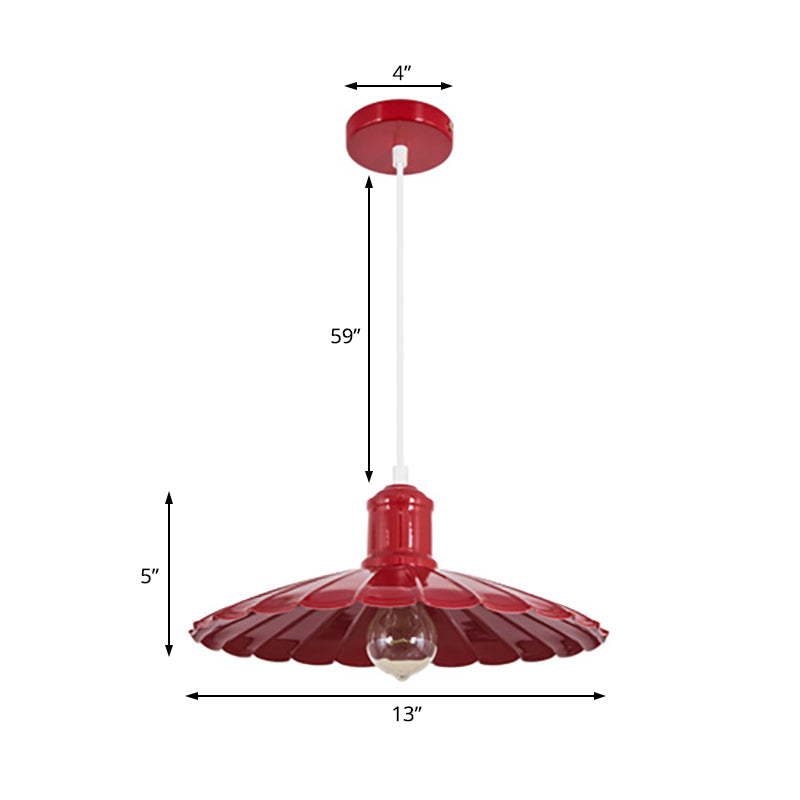 Scalloped Shade Metal Hanging Light Fixture Retro 1 Head Bedroom Pendant Lamp in Red/Yellow/Green Clearhalo 'Art Deco Pendants' 'Cast Iron' 'Ceiling Lights' 'Ceramic' 'Crystal' 'Industrial Pendants' 'Industrial' 'Metal' 'Middle Century Pendants' 'Pendant Lights' 'Pendants' 'Tiffany' Lighting' 204638