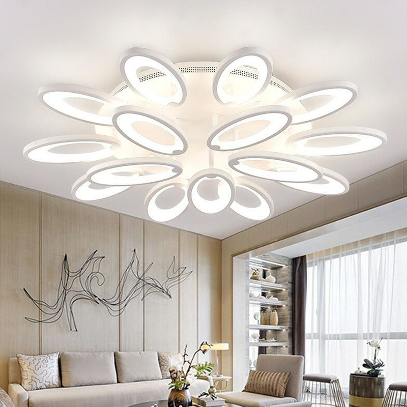 Elliptical LED Semi Flush Mount Modern Acrylic White Flushmount Ceiling Light for Living Room 15 White White Clearhalo 'Ceiling Lights' 'Close To Ceiling Lights' 'Close to ceiling' 'Semi-flushmount' Lighting' 2046697