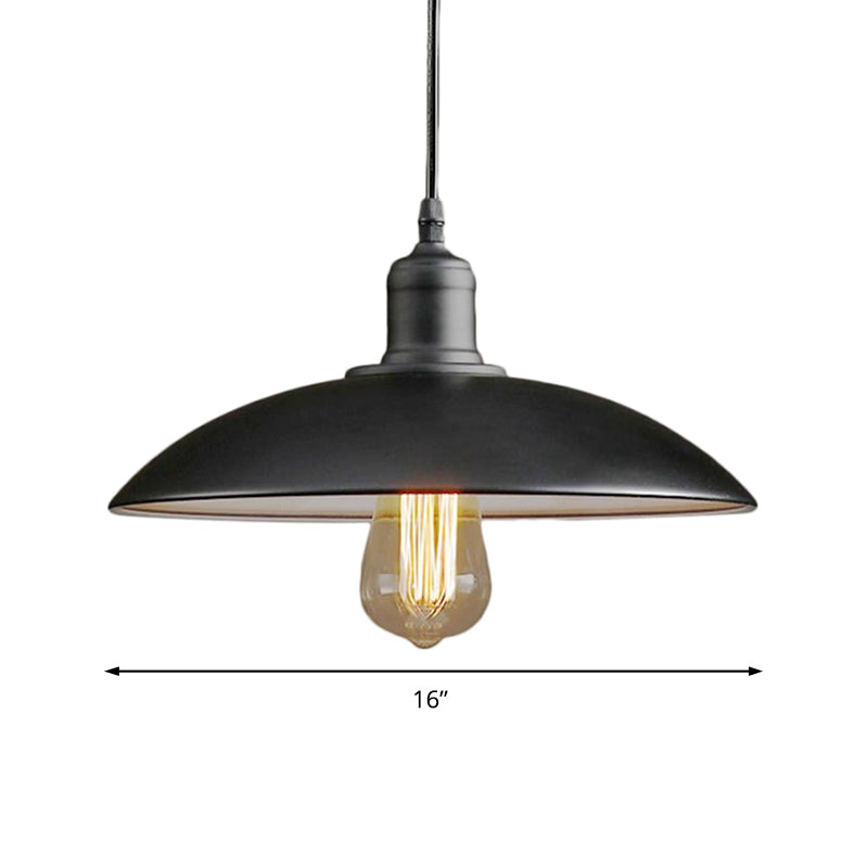 12.5"/16" Wide Dome Restaurant Light Fixture Industrial Metal 1-Light Black/White Hanging Pendant Lamp Clearhalo 'Art Deco Pendants' 'Black' 'Cast Iron' 'Ceiling Lights' 'Ceramic' 'Crystal' 'Industrial Pendants' 'Industrial' 'Metal' 'Middle Century Pendants' 'Pendant Lights' 'Pendants' 'Rustic Pendants' 'Tiffany' Lighting' 204781