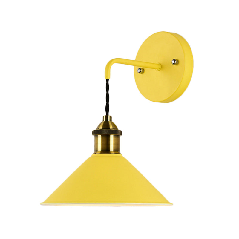 Cone Shade Metal Sconce Lighting Industrial Single Bulb Living Room Wall Mounted Lamp in Black/Grey/White Clearhalo 'Art deco wall lights' 'Cast Iron' 'Glass' 'Industrial wall lights' 'Industrial' 'Middle century wall lights' 'Modern' 'Rustic wall lights' 'Tiffany' 'Traditional wall lights' 'Wall Lamps & Sconces' 'Wall Lights' Lighting' 205277