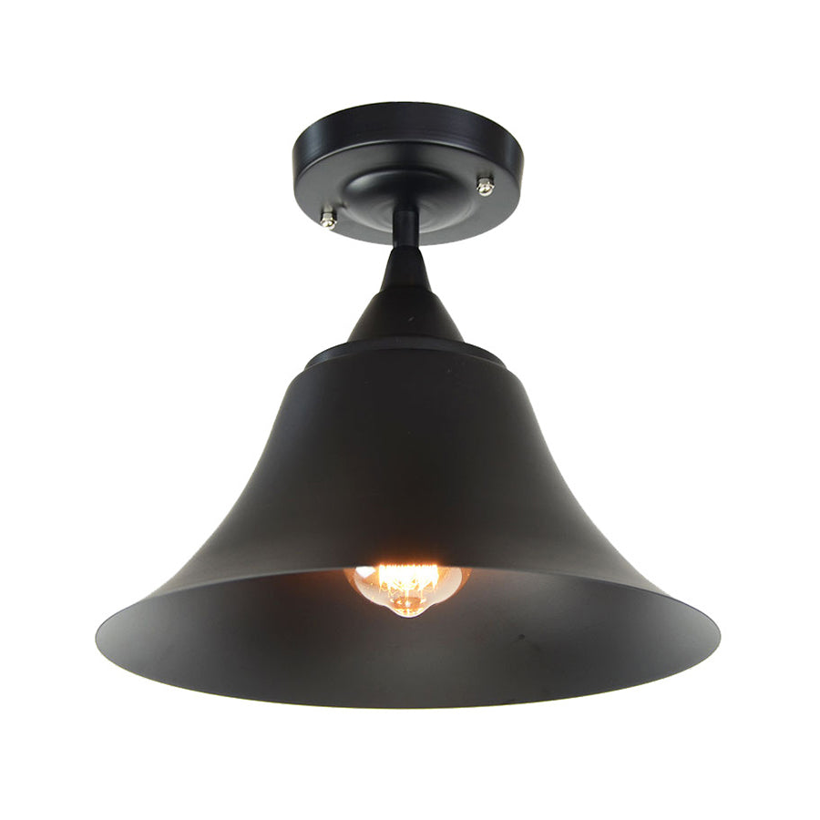 Cone Metal Semi Flush Industrial Single Bulb Living Room Ceiling Lighting Fixture in Black Clearhalo 'Ceiling Lights' 'Close To Ceiling Lights' 'Close to ceiling' 'Flush mount' 'Industrial Flush Mount' Lighting' 205405