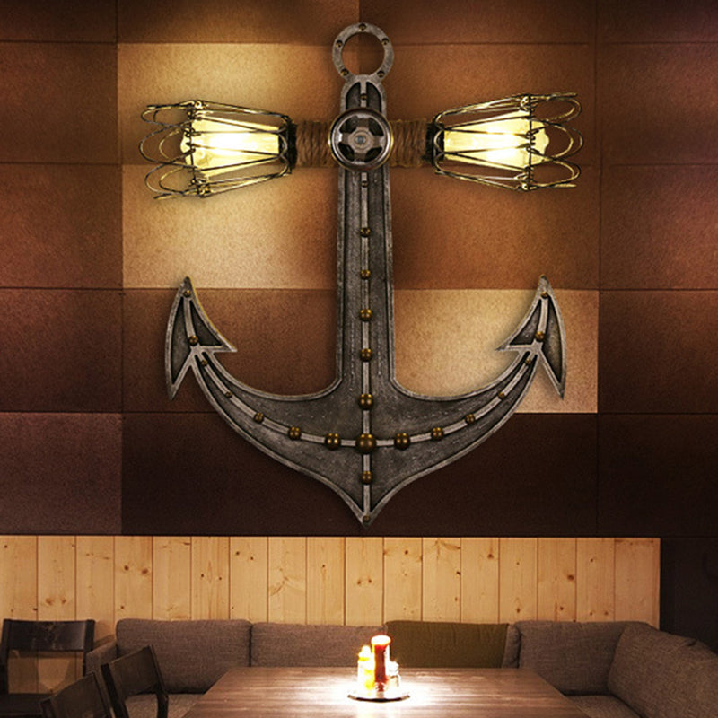 Exposed Bulb/Caged Shade Metal Sconce Lighting Industrial 2 Lights Indoor Wall Mounted Lamp in Grey for Coffee Shop Clearhalo 'Art deco wall lights' 'Cast Iron' 'Glass' 'Industrial wall lights' 'Industrial' 'Middle century wall lights' 'Modern' 'Rustic wall lights' 'Tiffany' 'Traditional wall lights' 'Wall Lamps & Sconces' 'Wall Lights' Lighting' 205730