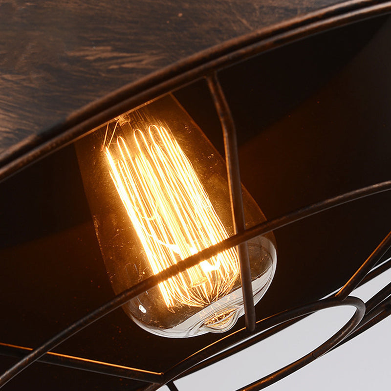 Vintage Pot Lid Shaped Hanging Lamp Single-Bulb Iron Suspension Light for Restaurant Clearhalo 'Art Deco Pendants' 'Black' 'Cast Iron' 'Ceiling Lights' 'Ceramic' 'Crystal' 'Industrial Pendants' 'Industrial' 'Metal' 'Middle Century Pendants' 'Pendant Lights' 'Pendants' 'Rustic Pendants' 'Tiffany' Lighting' 2057503