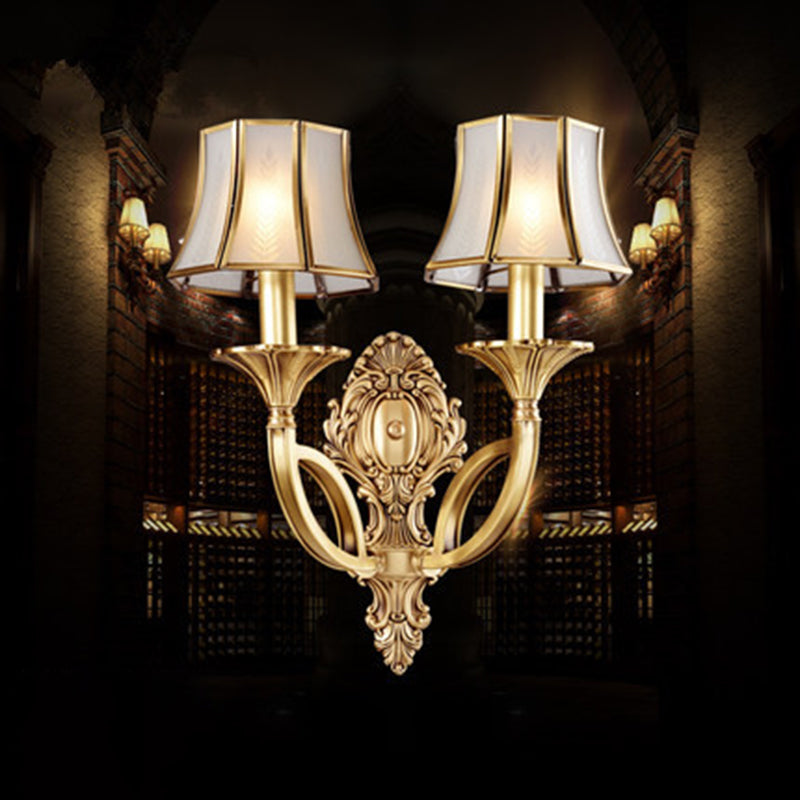 Frost Glass Flare Shaped Wall Mounted Light Classic Corridor Wall Lighting in Gold 2.0 Gold Clearhalo 'Wall Lamps & Sconces' 'Wall Lights' Lighting' 2057615