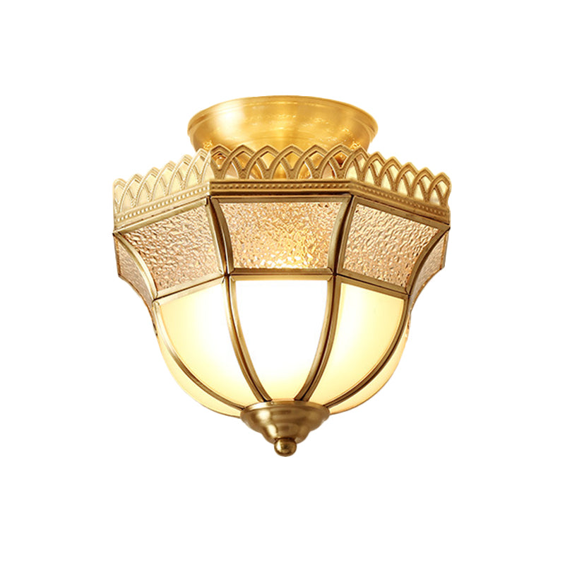 Glass Tapered Semi Flush Mount Minimalism Single-Bulb Corridor Flush Mount Ceiling Light in Gold Clearhalo 'Ceiling Lights' 'Close To Ceiling Lights' 'Close to ceiling' 'Semi-flushmount' Lighting' 2057666