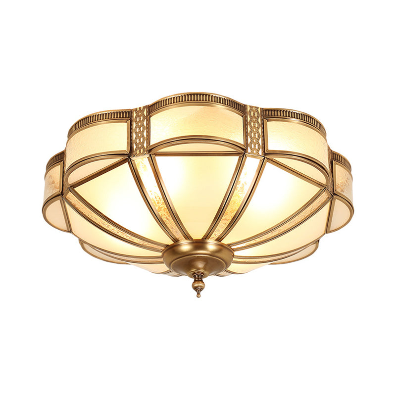 Scalloped Shaped Bedroom Flush Mount Lighting Classic Frost Glass Gold Semi Flush Chandelier Clearhalo 'Ceiling Lights' 'Close To Ceiling Lights' 'Close to ceiling' 'Flush mount' Lighting' 2058090