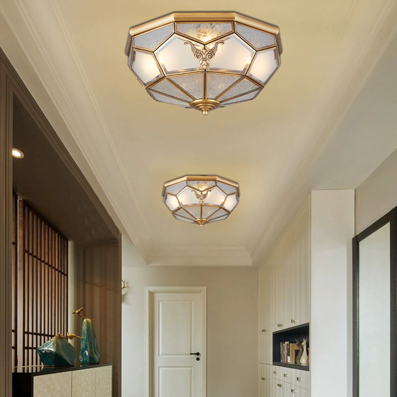 Bowl Shaped Metal Semi Flush Chandelier Simplicity Corridor Flush Ceiling Light in Gold Clearhalo 'Ceiling Lights' 'Close To Ceiling Lights' 'Close to ceiling' 'Flush mount' Lighting' 2058103