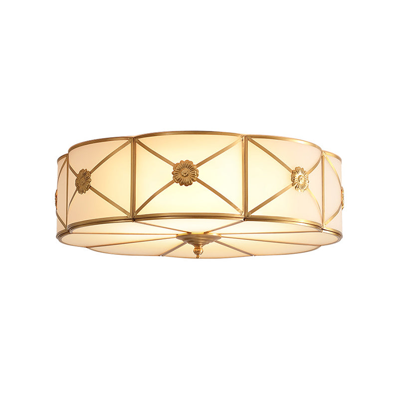 Scalloped Edge Living Room Flush Mount Lighting Classic Frost Glass Gold Flush Light Clearhalo 'Ceiling Lights' 'Close To Ceiling Lights' 'Close to ceiling' 'Flush mount' Lighting' 2058115