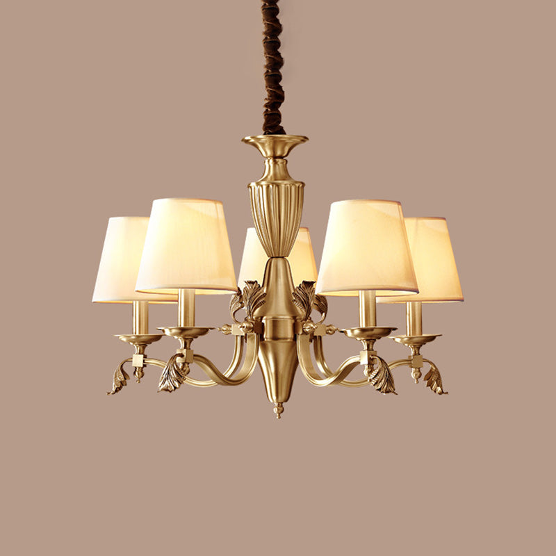 Brass Candelabra Ceiling Lighting Modern Metallic Chandelier Light Fixture with Tapered Fabric Shade Clearhalo 'Ceiling Lights' 'Chandeliers' 'Modern Chandeliers' 'Modern' Lighting' 2063596