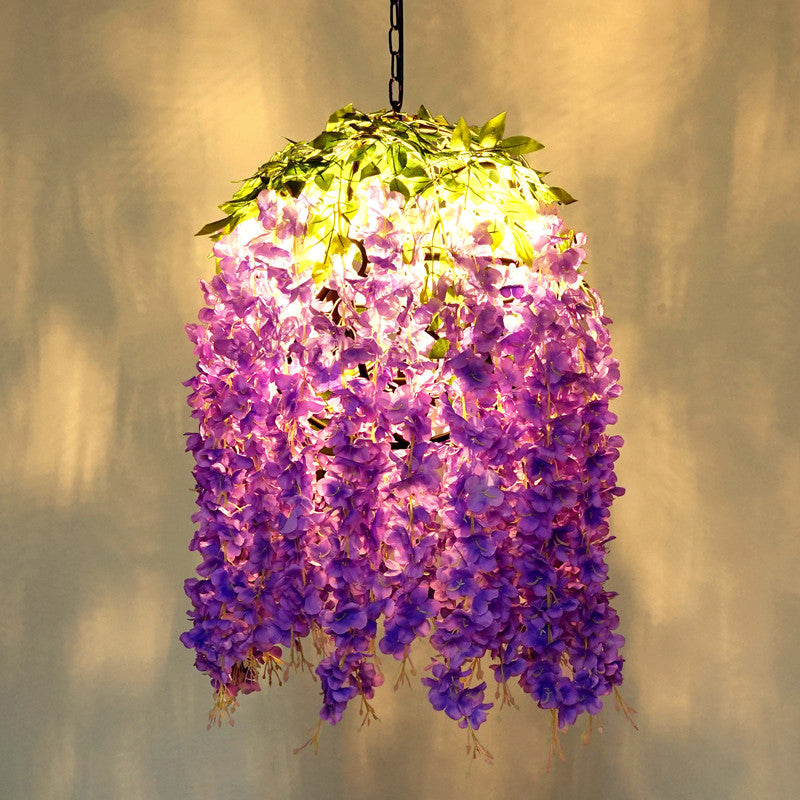 Purple Sphere Suspension Lighting Retro Metallic 1  Head Restaurant Pendant  Ceiling Light with Wisteria Decor