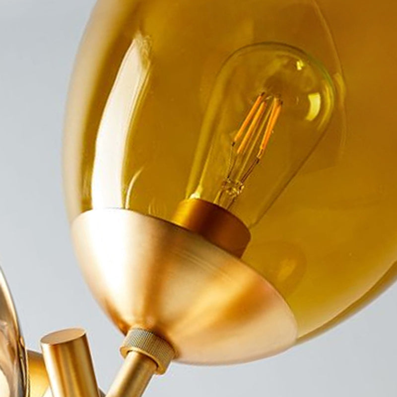 Brass Round Pendant Lighting Traditional Colorful Glass 4 Lights Living Room Chandelier with Sputnik Design Clearhalo 'Ceiling Lights' 'Chandeliers' 'Glass shade' 'Glass' Lighting' 206415