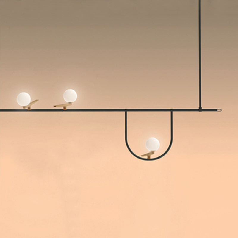 Cream Glass Sphere Island Chandelier Light Artistic Black Ceiling Mounted Light Fixture Clearhalo 'Ceiling Lights' 'Island Lights' Lighting' 2064159