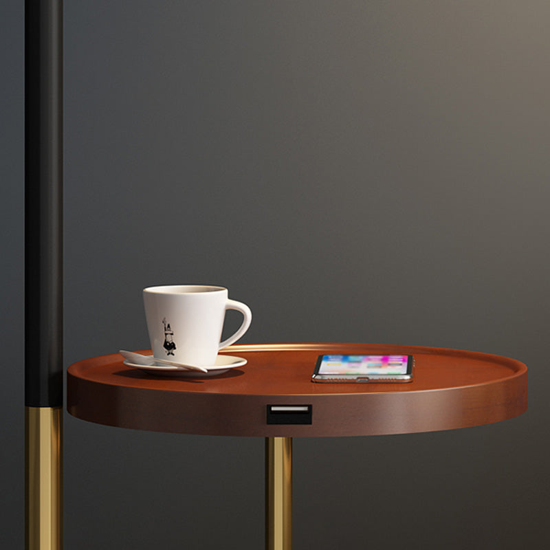 Single-Bulb Floor Lamp Traditional Tapered Shape Fabric Standing Light with Tray in Black Clearhalo 'Floor Lamps' 'Lamps' Lighting' 2064813