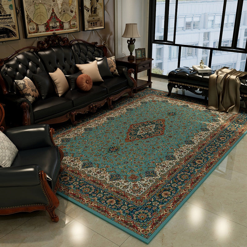 Oriental Floral Frame Rug Dark Color Polypropylene Rug Machine Washable Anti-Slip Backing Stain Resistant Area Carpet for Family Room Clearhalo 'Area Rug' 'Moroccan' 'Rugs' Rug' 2070168