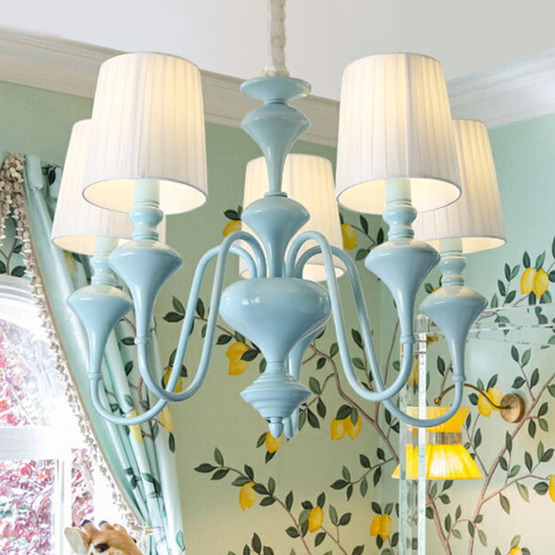 Nordic Style Blue Chandelier Cylinder Shade Metal Hanging Light for Study Room 5 Blue Clearhalo 'Ceiling Lights' 'Chandeliers' Lighting' options 207660_dc0043b1-9a55-40aa-bc78-bd87c3f15060