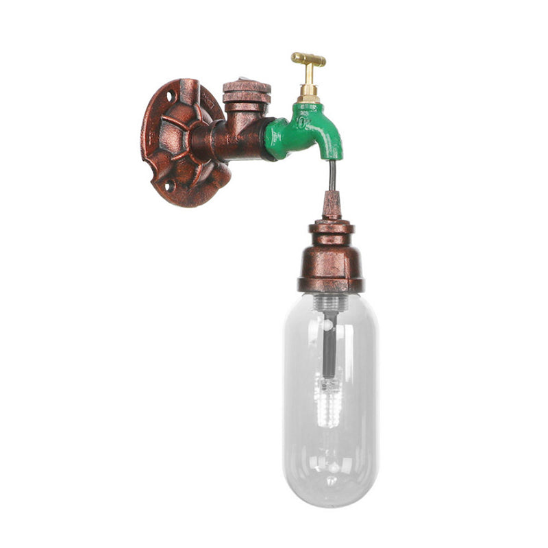 Oval Bedroom Wall Light Fixture Industrial Clear Glass 1/2 Lights Weathered Copper Sconce Lamp with Pipe Design Clearhalo 'Art deco wall lights' 'Cast Iron' 'Glass' 'Industrial wall lights' 'Industrial' 'Middle century wall lights' 'Modern' 'Rustic wall lights' 'Tiffany' 'Traditional wall lights' 'Wall Lamps & Sconces' 'Wall Lights' Lighting' 208798