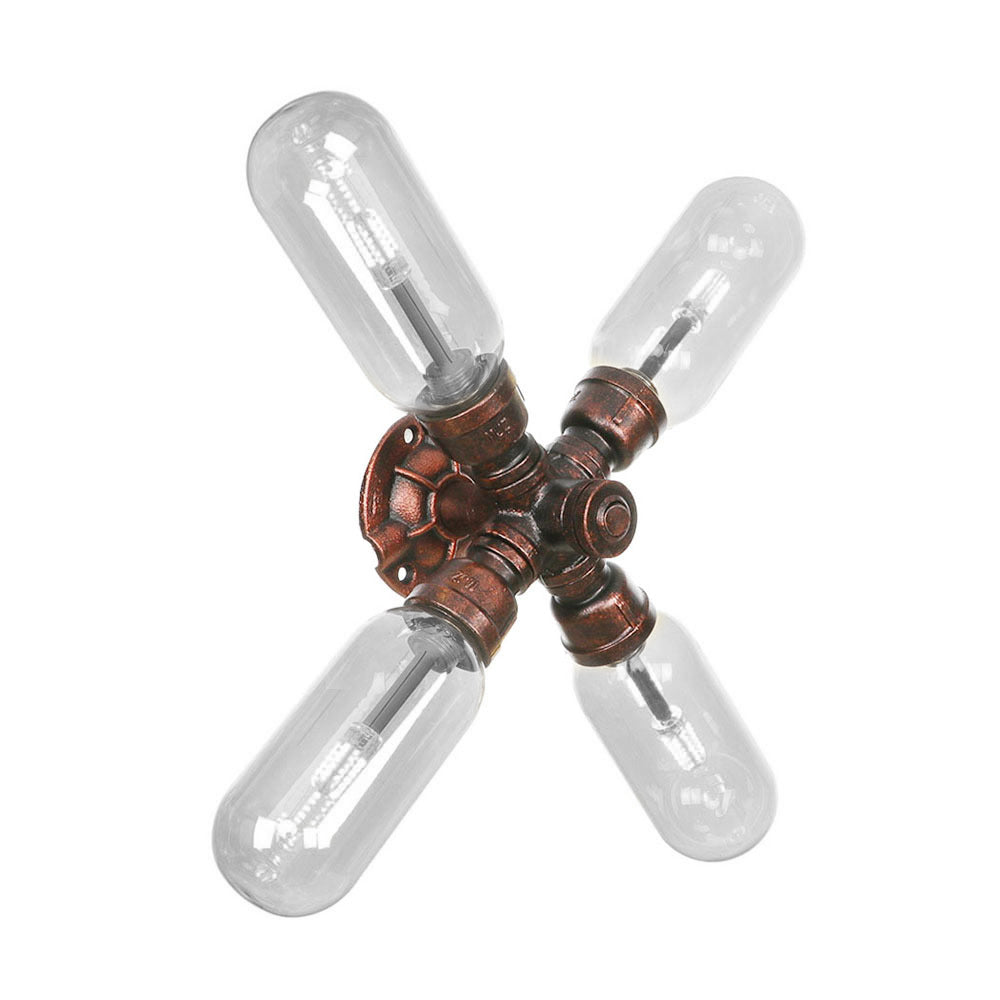 Clear Glass Capsule Sconce Lighting Industrial 2/4 Lights Bedroom Wall Mounted Pipe Light in Weathered Copper Clearhalo 'Art deco wall lights' 'Cast Iron' 'Glass' 'Industrial wall lights' 'Industrial' 'Middle century wall lights' 'Modern' 'Rustic wall lights' 'Tiffany' 'Traditional wall lights' 'Wall Lamps & Sconces' 'Wall Lights' Lighting' 208874