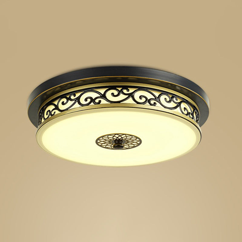Frost Glass Drum Shaped LED Flush Ceiling Light Vintage Living Room Flush Mount Lighting Fixture Clearhalo 'Ceiling Lights' 'Close To Ceiling Lights' 'Close to ceiling' 'Flush mount' Lighting' 2091518