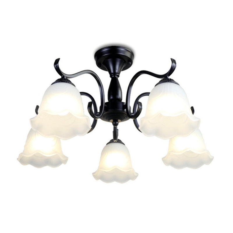 Black Bell Shaped Semi Flush Mount Vintage Opal Glass Living Room Close To Ceiling Chandelier Clearhalo 'Ceiling Lights' 'Close To Ceiling Lights' 'Close to ceiling' 'Semi-flushmount' Lighting' 2092250