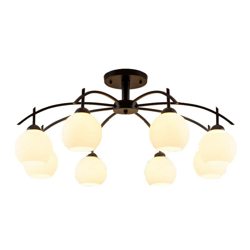 Traditional Sphere Semi Flush Frost Glass Ceiling Mount Chandelier in Black for Living Room Clearhalo 'Ceiling Lights' 'Close To Ceiling Lights' 'Close to ceiling' 'Glass shade' 'Glass' 'Semi-flushmount' Lighting' 2092280