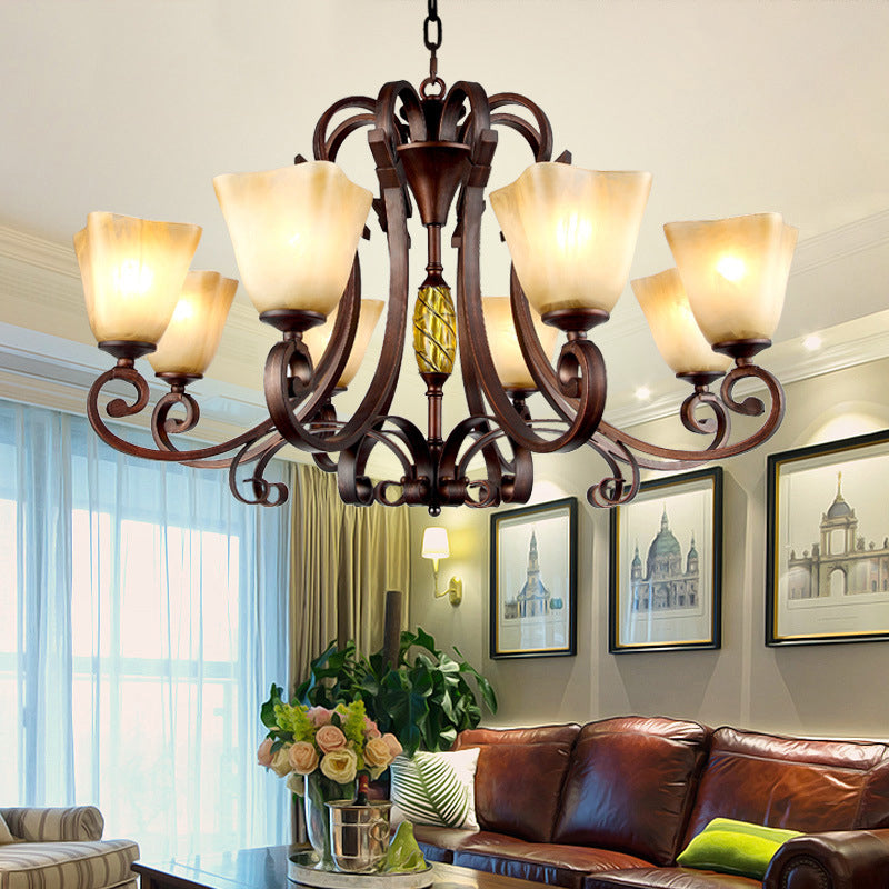 Bell Frosted Glass Chandelier Lighting Classic 5/6/8 Lights Living Room Pendant Lighting in Rust 8 Rust Clearhalo 'Ceiling Lights' 'Chandeliers' Lighting' options 209937_814693c4-8b7e-4362-8211-338686cfb571