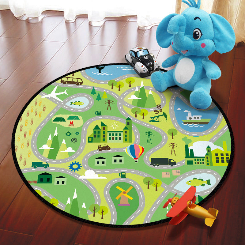 Multicolored Adventure Map Rug Synthetics Cartoon Carpet Anti-Slip Backing Stain Resistant Machine Washable Area Rug for Kids Room Yellow-Green Clearhalo 'Area Rug' 'Rug' 2106006