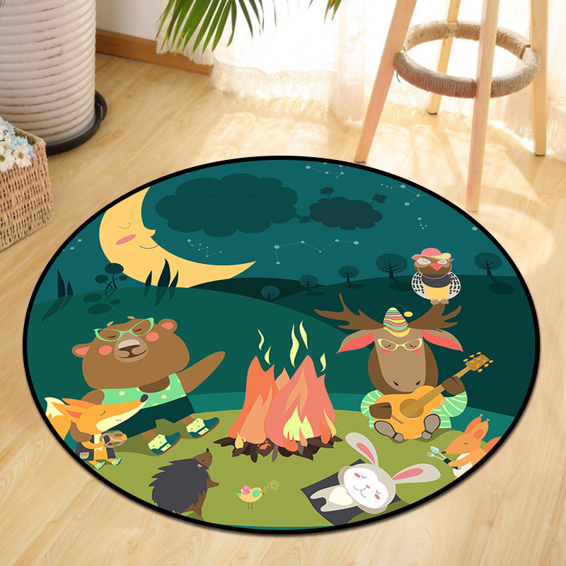 Fun Animal Picnic Drawing Rug Multi-Color Childrens Art Rug Synthetics Anti-Slip Machine Washable Stain Resistant Rug for Nursery Turquoise Clearhalo 'Area Rug' 'Rug' 2106015