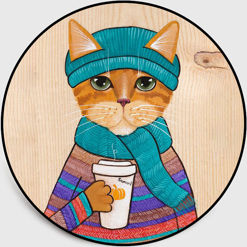 Cool Multicolor Gentleman Cat Rug Polyester Cartoon Rug Pet Friendly Non-Slip Washable Carpet for Bedroom Turquoise Clearhalo 'Area Rug' 'Rug' 2106030