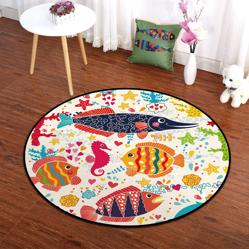 Colorful Animal Painting Print Rug Multi-Colored Cartoon Rug Synthetics Washable Non-Slip Stain Resistant Rug for Baby Room White Clearhalo 'Area Rug' 'Rug' 2106040
