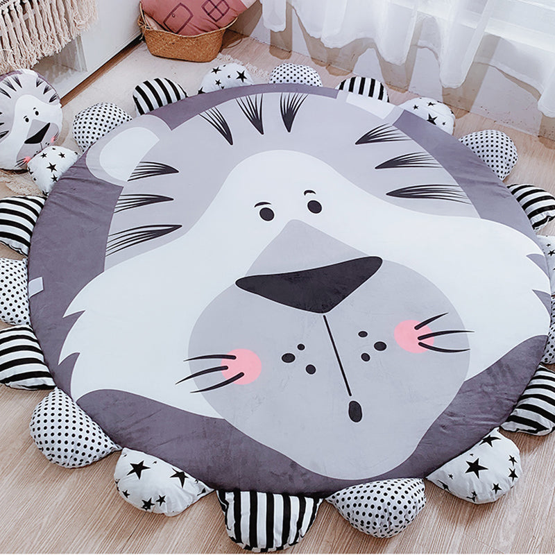 Floral Multi Colored Cartoon Rug Polyester Animal Patterned Rug Washable Stain Resistant Anti-Slip Backing Rug for Baby Room Grey 4'7" x 4'7" Clearhalo 'Area Rug' 'Rug' 2106408