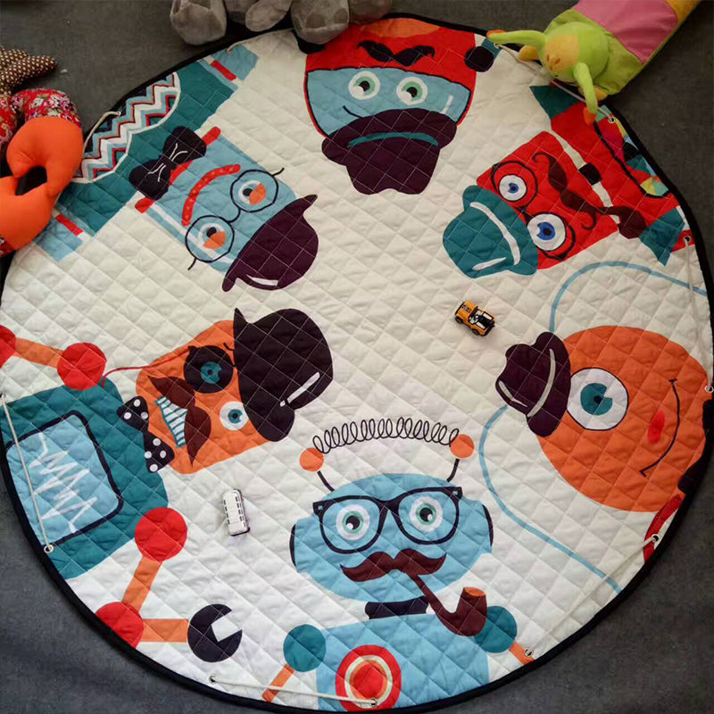 Multicolor Childrens Art Rug Cotton Cartoon Quilted Rug Easy Care Play Rug for Nursery White 4'9" x 4'9" Clearhalo 'Area Rug' 'Rug' 2106452