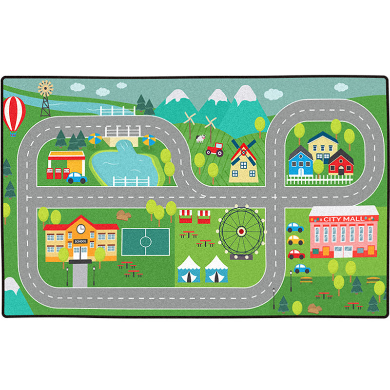 Learn and Play Kids Indoor Rug Multi Color City Traffic Carpet Washable Pet Friendly Anti-Slip Backing Rug for Boys Room Green Clearhalo 'Area Rug' 'Rug' 2106506