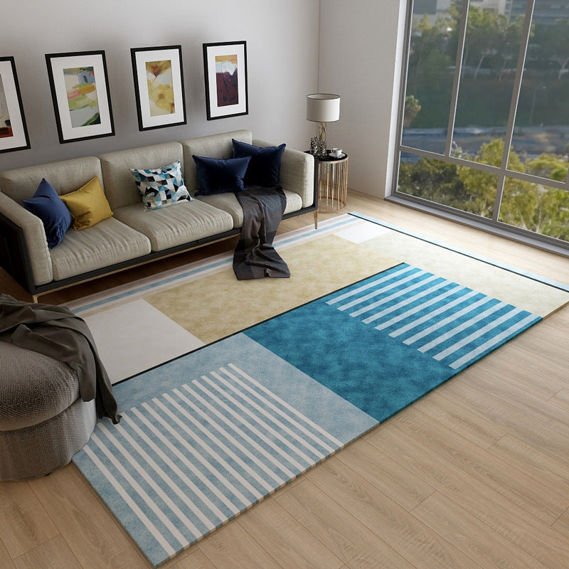 Multi Color Home Decoration Rug Nordic Colorblock with Lines Carpet Polypropylene Anti-Slip Backing Stain Resistant Washable Rug Denim Blue Clearhalo 'Area Rug' 'Rug' 2106836