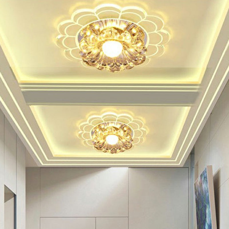 Modern Style Blossom Shaped Flush Light Crystal Hallway LED Flush Ceiling Light Fixture in Clear Clearhalo 'Ceiling Lights' 'Close To Ceiling Lights' 'Close to ceiling' 'Flush mount' Lighting' 2107128