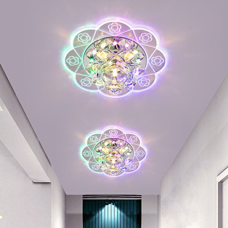Floral Flush Mount Lighting Minimalist Crystal Hallway LED Flush Mount Fixture in Clear Clearhalo 'Ceiling Lights' 'Close To Ceiling Lights' 'Close to ceiling' 'Flush mount' Lighting' 2107139