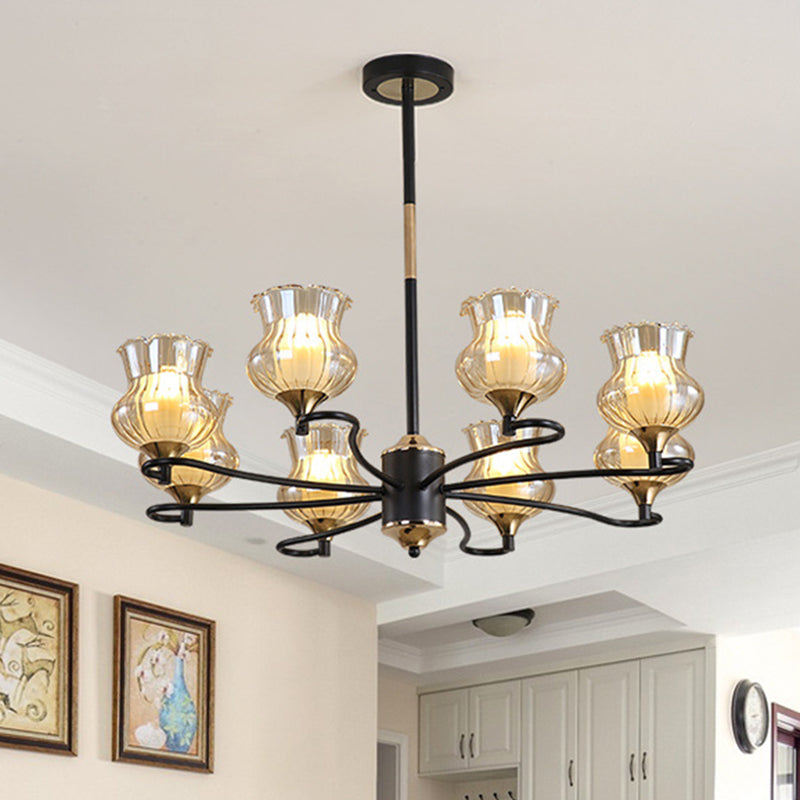 Sputnik Living Room Ceiling Chandelier Classic Tan Textured Glass 3/6/8 Lights Black Hanging Fixture 8 Black Clearhalo 'Ceiling Lights' 'Chandeliers' Lighting' options 210841_d2ee602a-a78f-4d49-88f5-047e82deb993