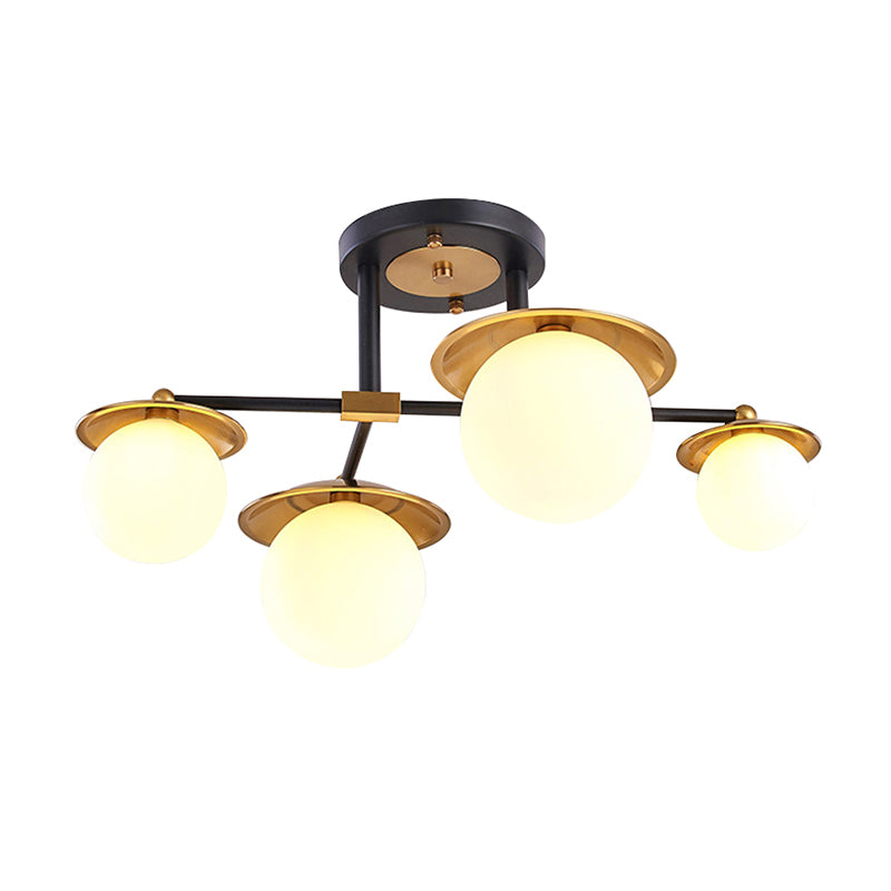 Startburst Living Room Semi Flush Mount with Globe White Glass Shade 4/6/8 Lights Modern Gold Semi Flush Ceiling Lamp Clearhalo 'Ceiling Lights' 'Close To Ceiling Lights' 'Close to ceiling' 'Glass shade' 'Glass' 'Pendant Lights' 'Semi-flushmount' Lighting' 212125