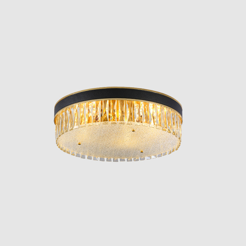 Drum Shaped Faceted Crystal Flush Mount Lighting Minimalist Black Flush Mount Fixture Clearhalo 'Ceiling Lights' 'Close To Ceiling Lights' 'Close to ceiling' 'Flush mount' Lighting' 2136161