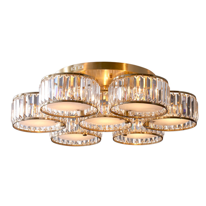 Tri-Prism Crystal Round Flush Mount Lighting Minimalist Gold Semi Flush Ceiling Light Clearhalo 'Ceiling Lights' 'Close To Ceiling Lights' 'Close to ceiling' 'Semi-flushmount' Lighting' 2136231