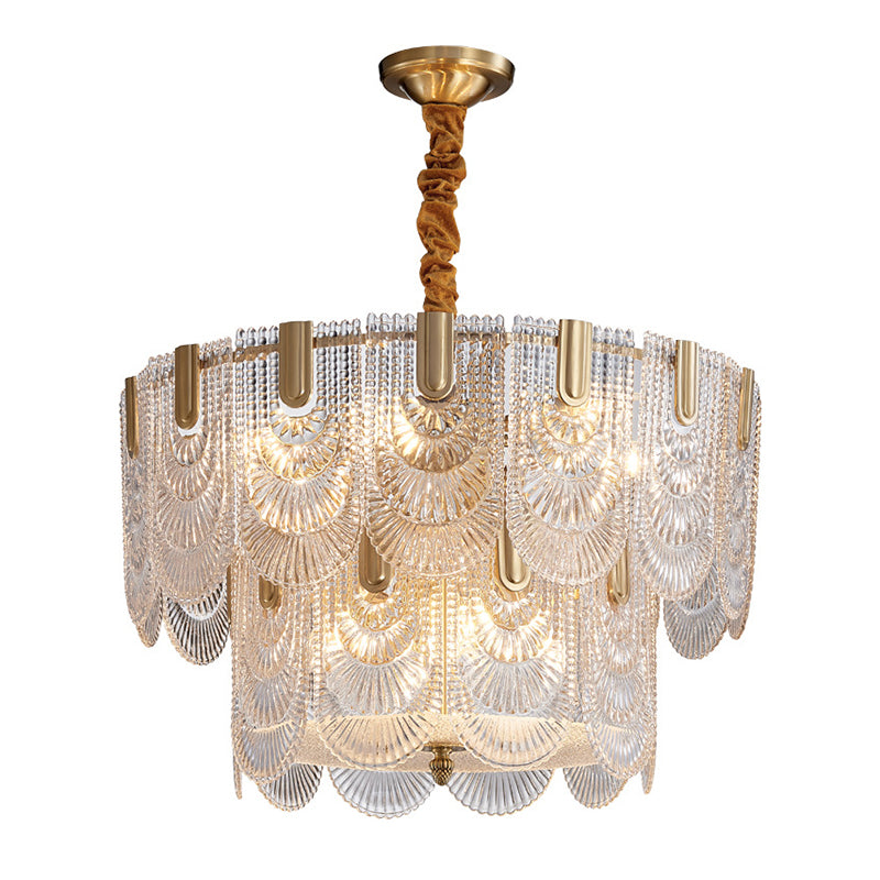 Scalloped Chandelier Lighting Post-Postmodern Ripple Glass Gold Pendant Light for Living Room Clearhalo 'Ceiling Lights' 'Chandeliers' 'Modern Chandeliers' 'Modern' Lighting' 2136488