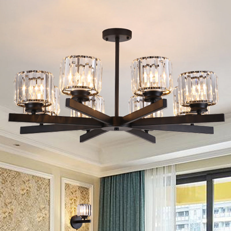 Tri-Prism Crystal Cylindrical Shade Chandelier Pendant Light Post-Modern Hanging Light for Living Room Clearhalo 'Ceiling Lights' 'Chandeliers' 'Modern Chandeliers' 'Modern' Lighting' 2136525