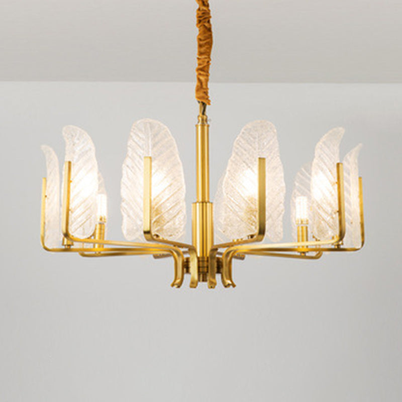 Leaf-Shaped Ceiling Lighting Postmodern Seedy Glass Gold Chandelier Light Fixture for Living Room Clearhalo 'Ceiling Lights' 'Chandeliers' 'Modern Chandeliers' 'Modern' Lighting' 2136593